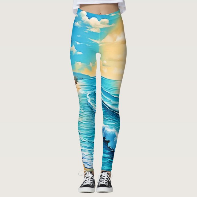 Das Design des Sunlit Beach Waves Leggings (Vorderseite)