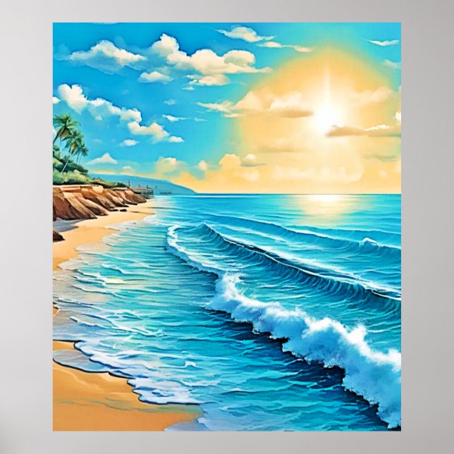 Das Design des Sunlit Beach Waves Poster (Vorne)
