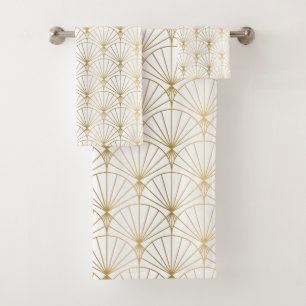 Das Design ist in den Farben Gold und Weiß gehalte Badhandtuch Set