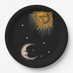 Das Design von Sonne und Mond der 90er Jahre Pappteller