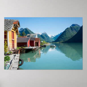Das Dorf Fjærland, Fjord in Norwegen-Poster Poster