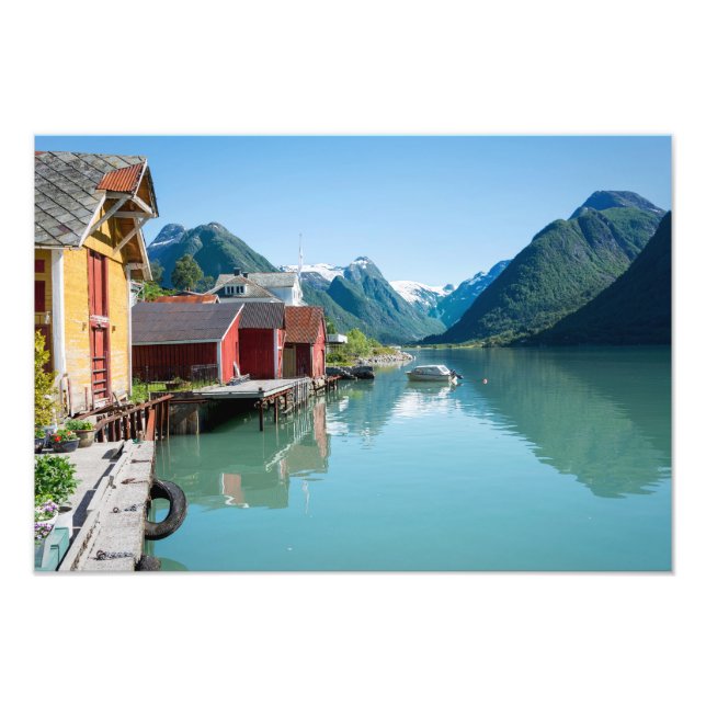 Das Dorf Fjærland und ein Fjord, Norwegen drucken Fotodruck (Vorne)