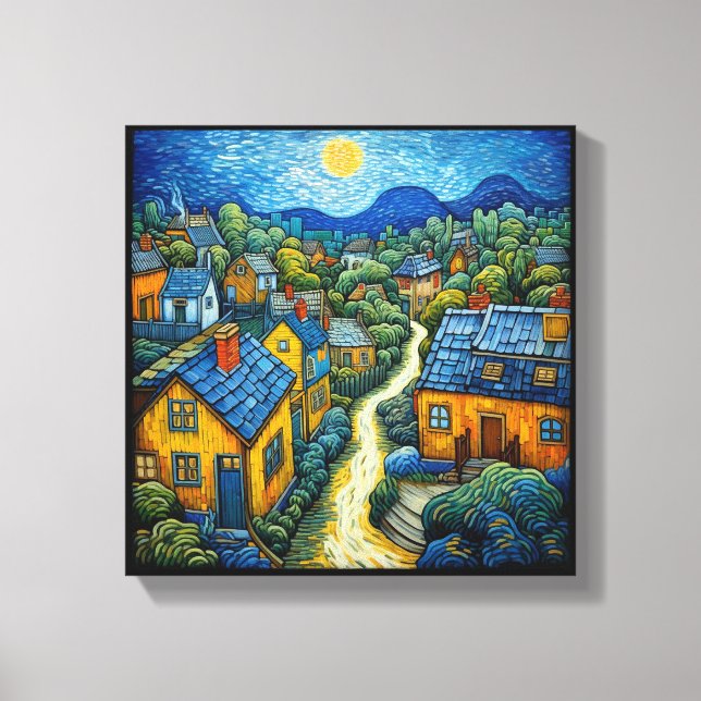 Das Dorf" Moderne Kunst Leinwanddruck (Vorderseite)