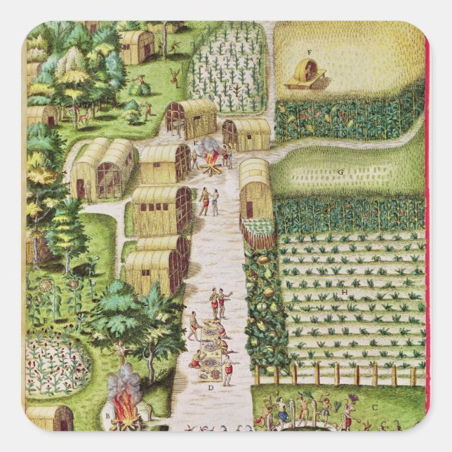 Das Dorf Secoton Quadratischer Aufkleber (Vorderseite)