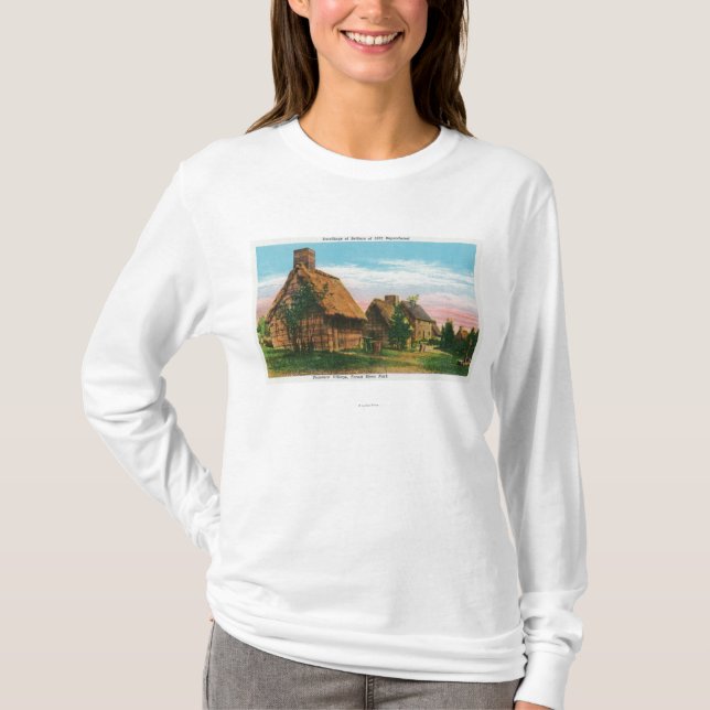 Das Dorf-Szene der Pioniere im Waldfluss-Park T-Shirt (Vorderseite)