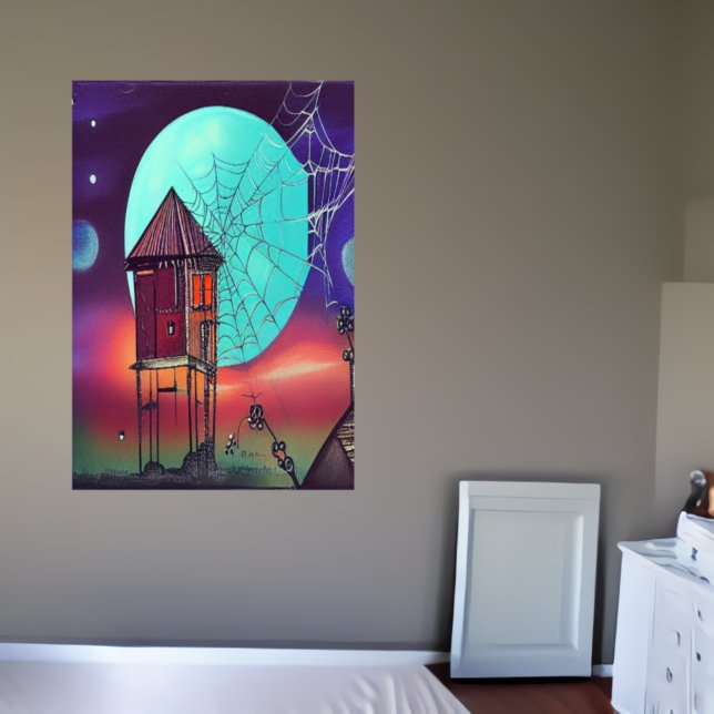 Das Dorf und der blaue Mond | AI Art Poster (Von Creator hochgeladen)