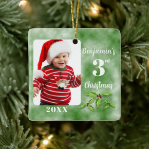 Das dritte Weihnachts-Eins-Foto-Platz des Babys Keramikornament