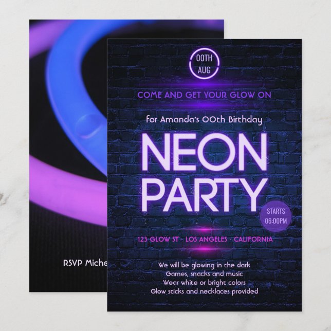 Das dunkle Neon Themed-Party glühen Einladung (Vorne/Hinten)