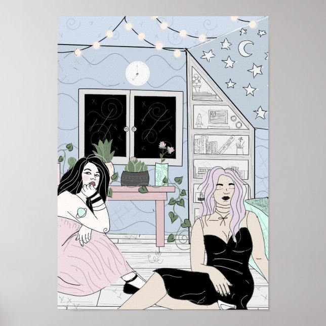 Das dunkle Sternenposter an der Decke glüht Poster (Vorne)