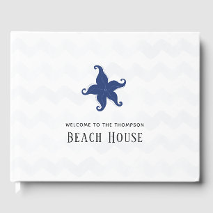 Das einfache Blau und Weiß Beach House Gästebuch
