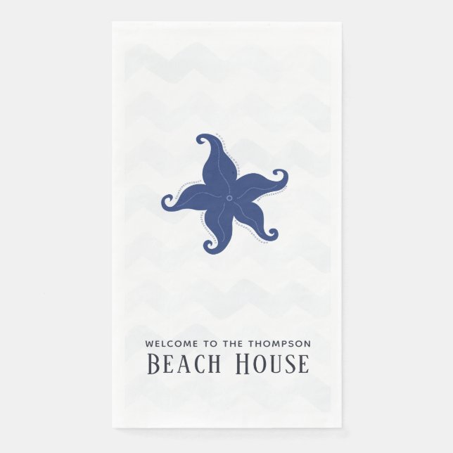 Das einfache Blau und Weiß Beach House Serviette (Vorderseite)