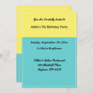 Das einfache, gelbe Schwimmbad Blue Birthday Party Einladung