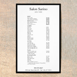 Das einfache Menü des White Beauty Salons