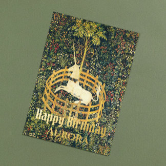 Das Einhorn in Gefangenenfantasy Mittelalter Gebur Folien Feiertagskarte