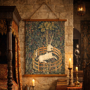 Das Einhorn in Gefangenschaft (1495 - 1505) Mittel Wandteppich Mit Holzrahmen