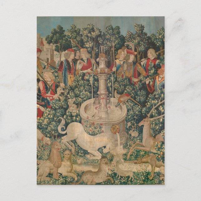 Das Einhorn ist gefunden, mittelalterliche Tapest Postkarte (Vorderseite)