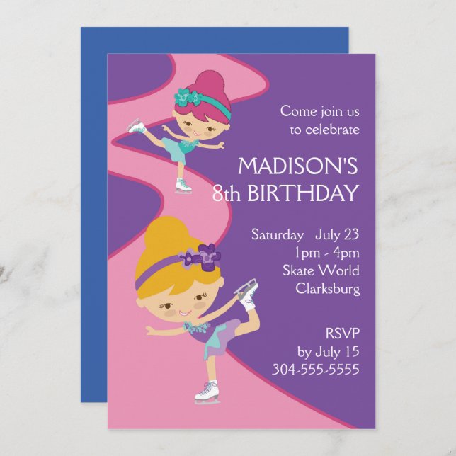 Das Eis-Skaten-Party des Mädchens Einladung (Vorne/Hinten)