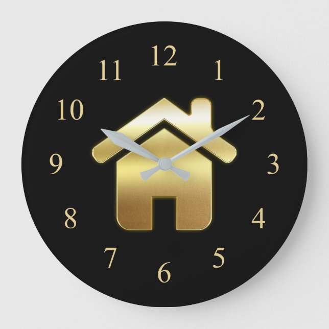 Das elegante Gold House Symbol Real Anwesen Design Große Wanduhr (Vorderseite)
