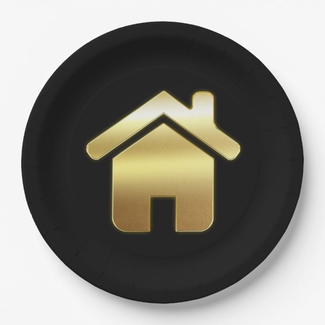 Das elegante Gold House Symbol Real Anwesen Design Pappteller (Vorderseite)