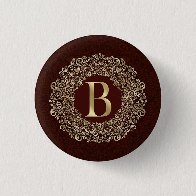 Das elegante Letter-B-Monogramm Gold und Red Damas Button (Vorderseite)