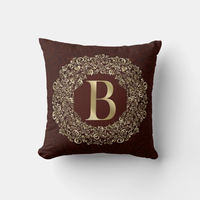 Das elegante Letter-B-Monogramm Gold und Red Damas Kissen (Vorderseite)