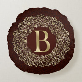 Das elegante Letter-B-Monogramm Gold und Red Damas Rundes Kissen