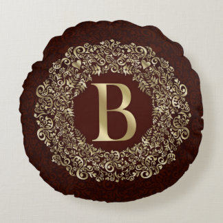Das elegante Letter-B-Monogramm Gold und Red Damas Rundes Kissen