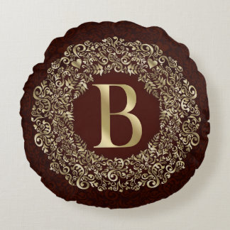 Das elegante Letter-B-Monogramm Gold und Red Damas Rundes Kissen