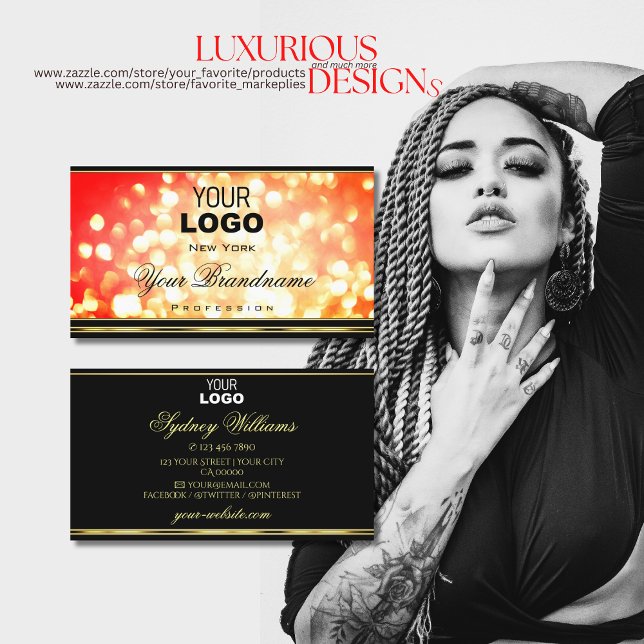 Das elegante Red Gold Sparkle Glitzer Logo Black M Visitenkarte (Von Creator hochgeladen)