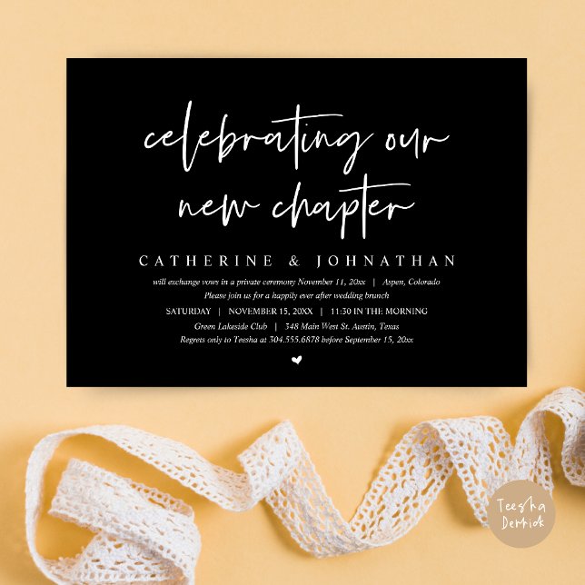 Das Elopement Brunch feiert unser neues Kapitel Einladung (Celebrating Our New Chapter, Wedding Elopement Brunch Invitation Card, PDF, in Classy Black)