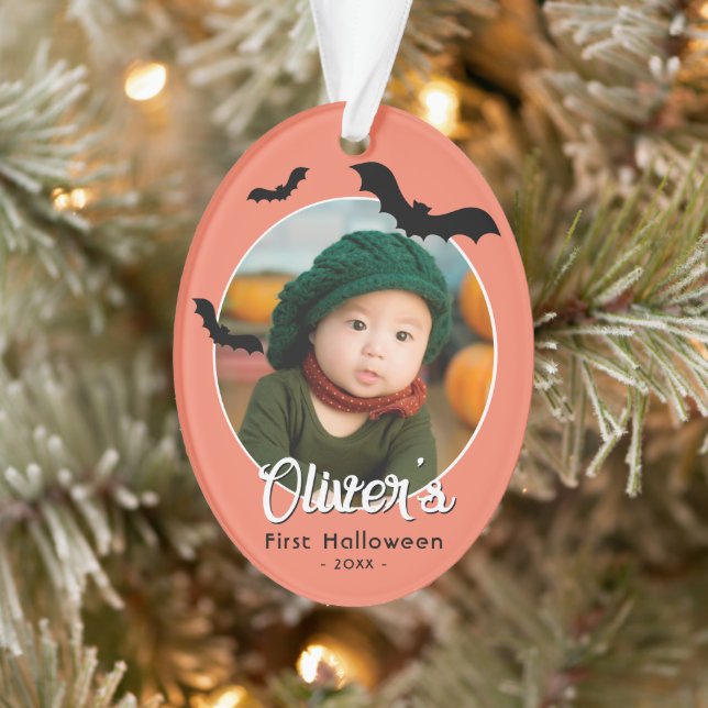Das erste Halloween-Black-Bats-Foto des Babys Ornament (Baum)