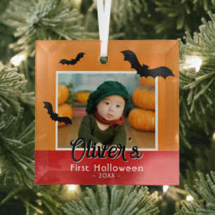 Das erste Halloween-Black-Bats-Foto des Babys Ornament Aus Glas