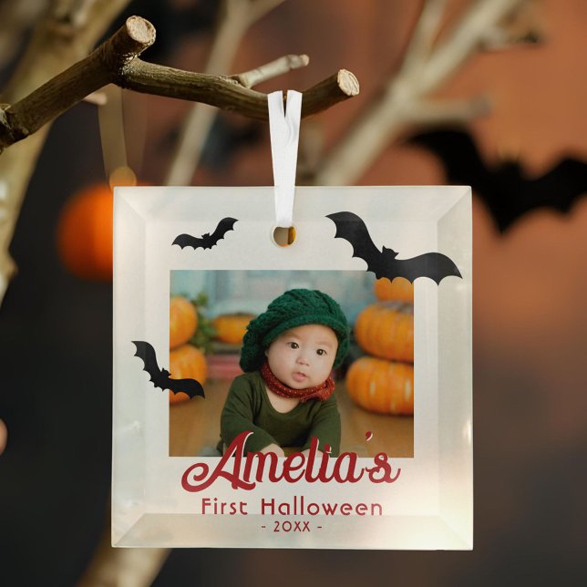 Das erste Halloween-Black-Bats-Foto des Babys Ornament Aus Glas (Von Creator hochgeladen)
