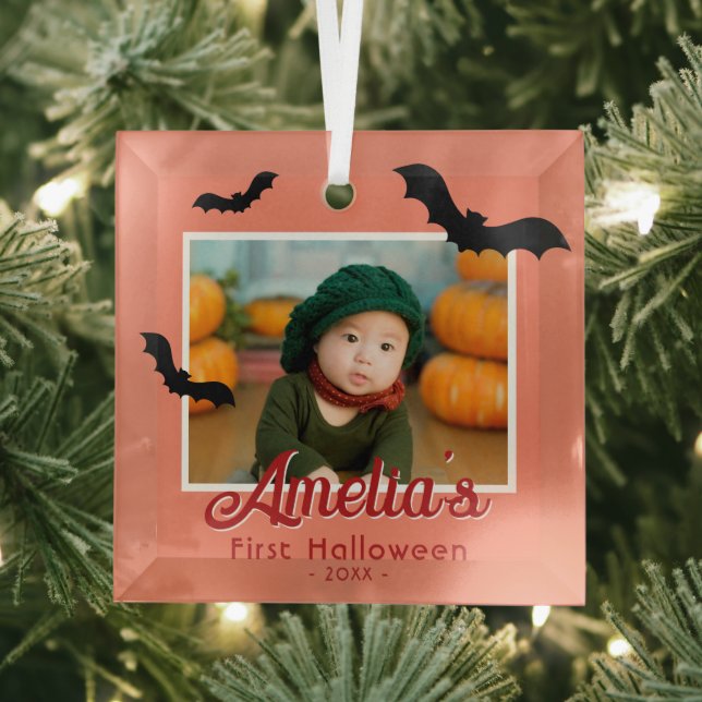 Das erste Halloween-Black-Bats-Foto des Babys Ornament Aus Glas (Insitu)