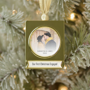 Das erste Jahr der Verlobten Foto-Overlay-Namen Banner-Ornament Gold