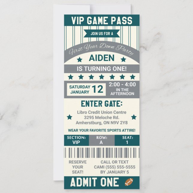 Das erste Jahr nach unten! Fußball Ticket Geburtst Einladung (Vorderseite)