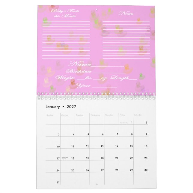 Das erste Jahr-offener Kalender des Babys (Jan 2027)