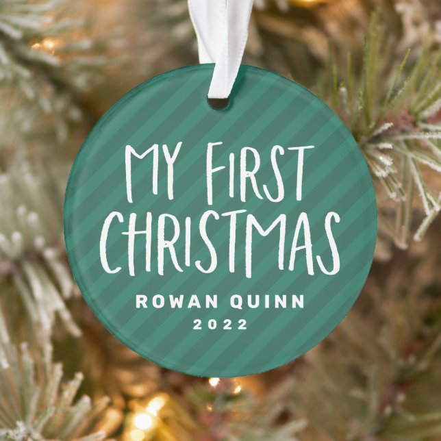 Das erste niedliche, grün gestreifte Foto des Baby Ornament (Baum)