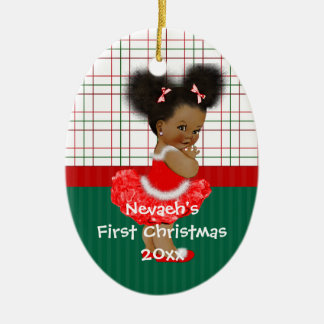 Das erste Weihnachten des Afroamerikaner-Mädchens Keramikornament