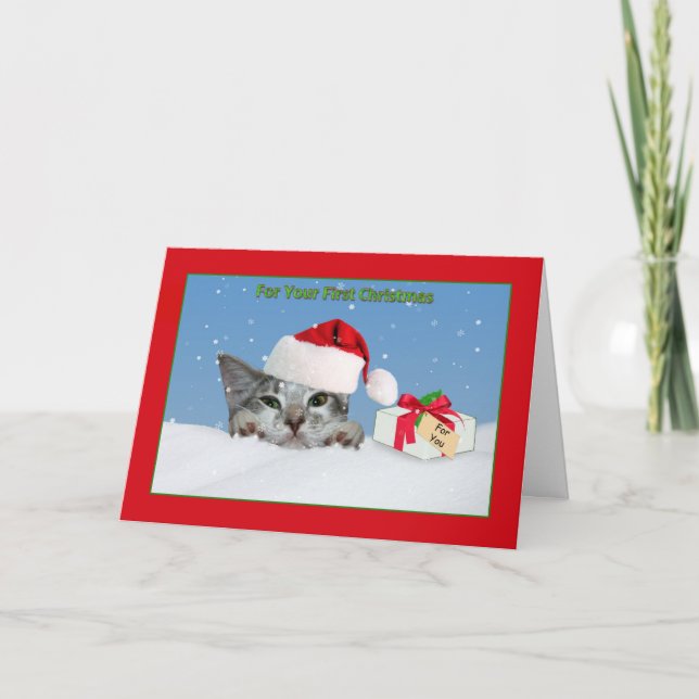 Das erste Weihnachten des Babys, Katze im Schnee (Vorderseite)