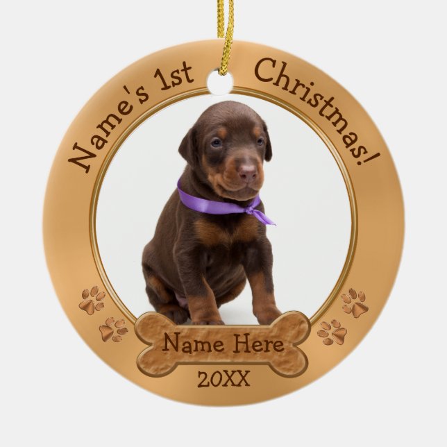 Das erste Weihnachten des Hundes verziert Text und Keramik Ornament (Vorne)