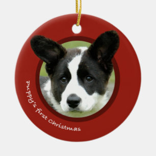 Das erste Weihnachten des Welpen Keramikornament