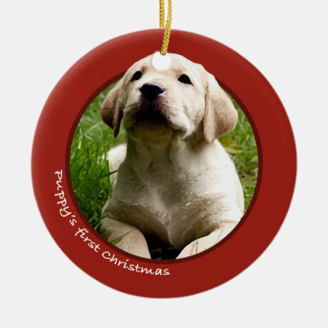 Das erste Weihnachten des Welpen (Labrador Keramik Ornament (Vorne)