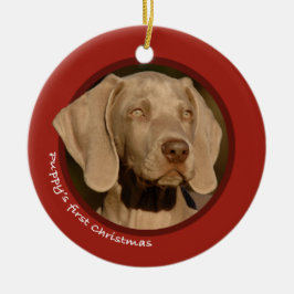 Das erste Weihnachten des Welpen (Weimaraner) Keramik Ornament
