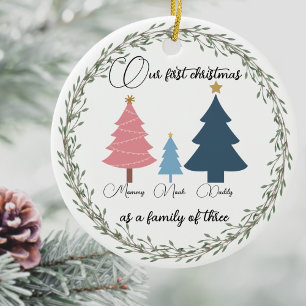 Das erste Weihnachtsbaby Foto in Rosa und Blau Keramik Ornament