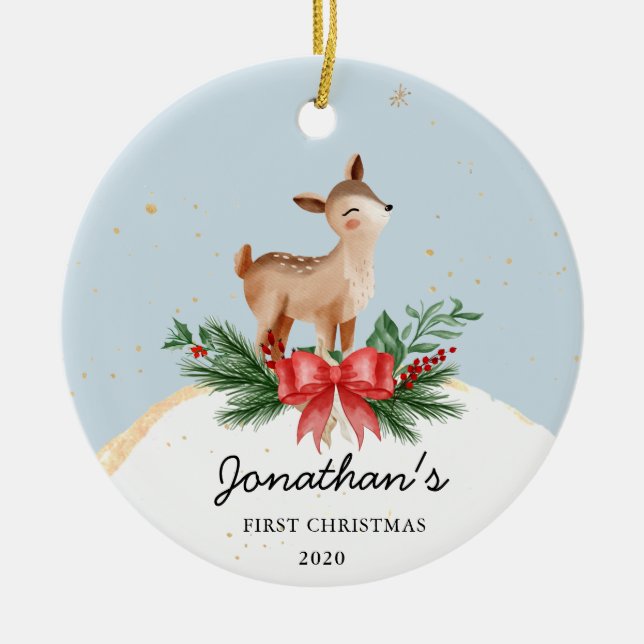 Das erste Weihnachtsdekor des Hirschkindes Keramik Ornament (Vorne)