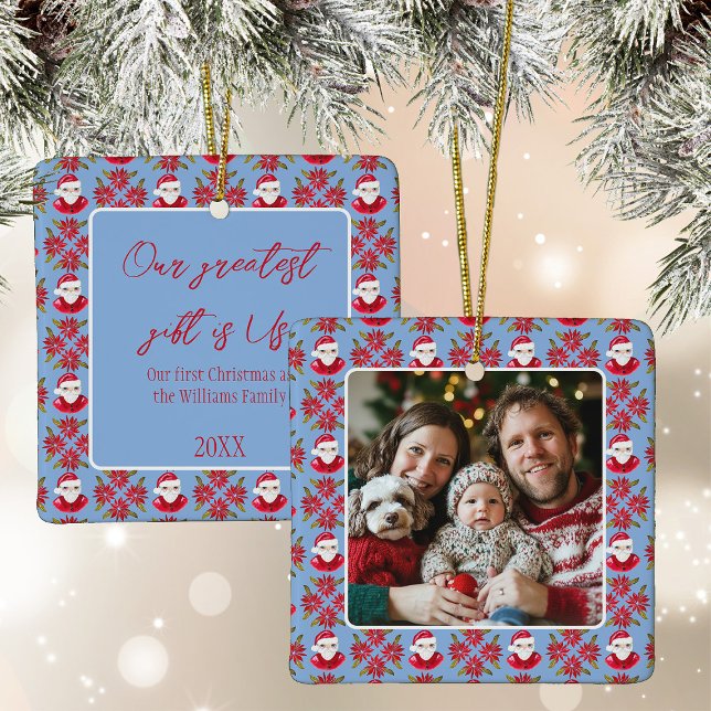 Das erste Weihnachtsfest 1 Foto der Familie Santa  Keramikornament (Von Creator hochgeladen)