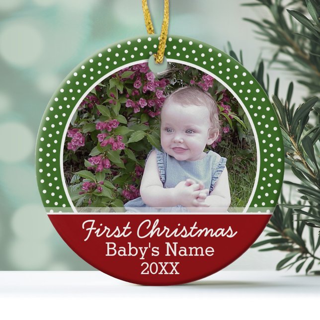 Das erste Weihnachtsfest des Babys - doppelseitig Keramikornament (Personalized Photo Ornament - First Christmas)