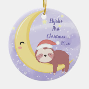 Das erste Weihnachtsfest des Babys mit Faultier un Keramik Ornament