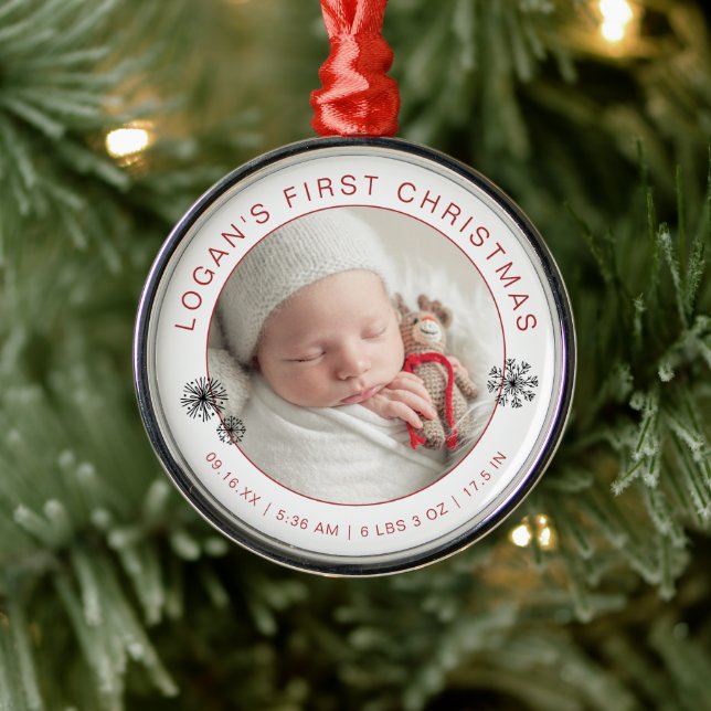Das erste Weihnachtsfest des Babys mit Geburtsstat Ornament Aus Metall (Baum)